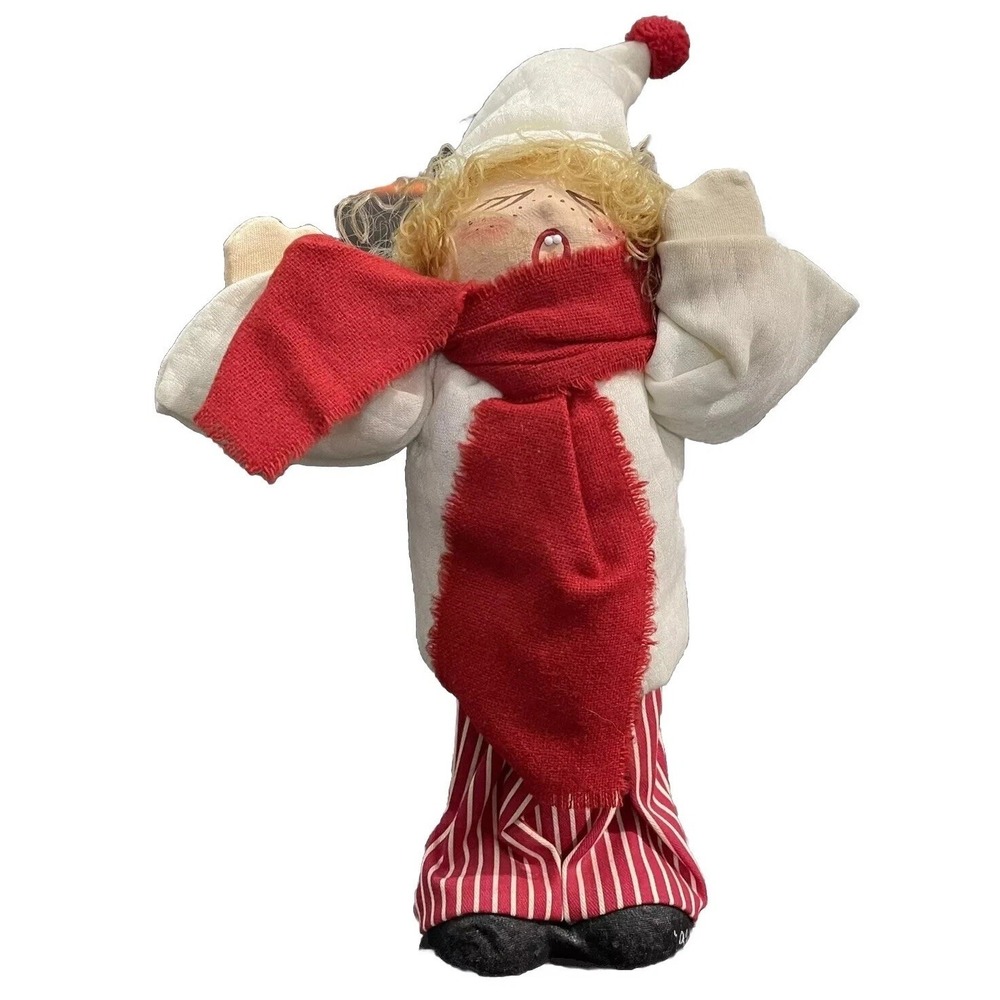 Vtg '92 Artist Signed Paper Mache Cloth Child Caroler Christmas Doll Folk Art
